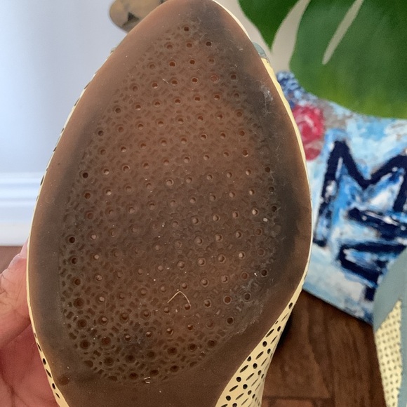 Sz 40 GEOX Respira Olive & Pale Butter Yellow Leather Heels Bow Detail - Picture 7 of 9